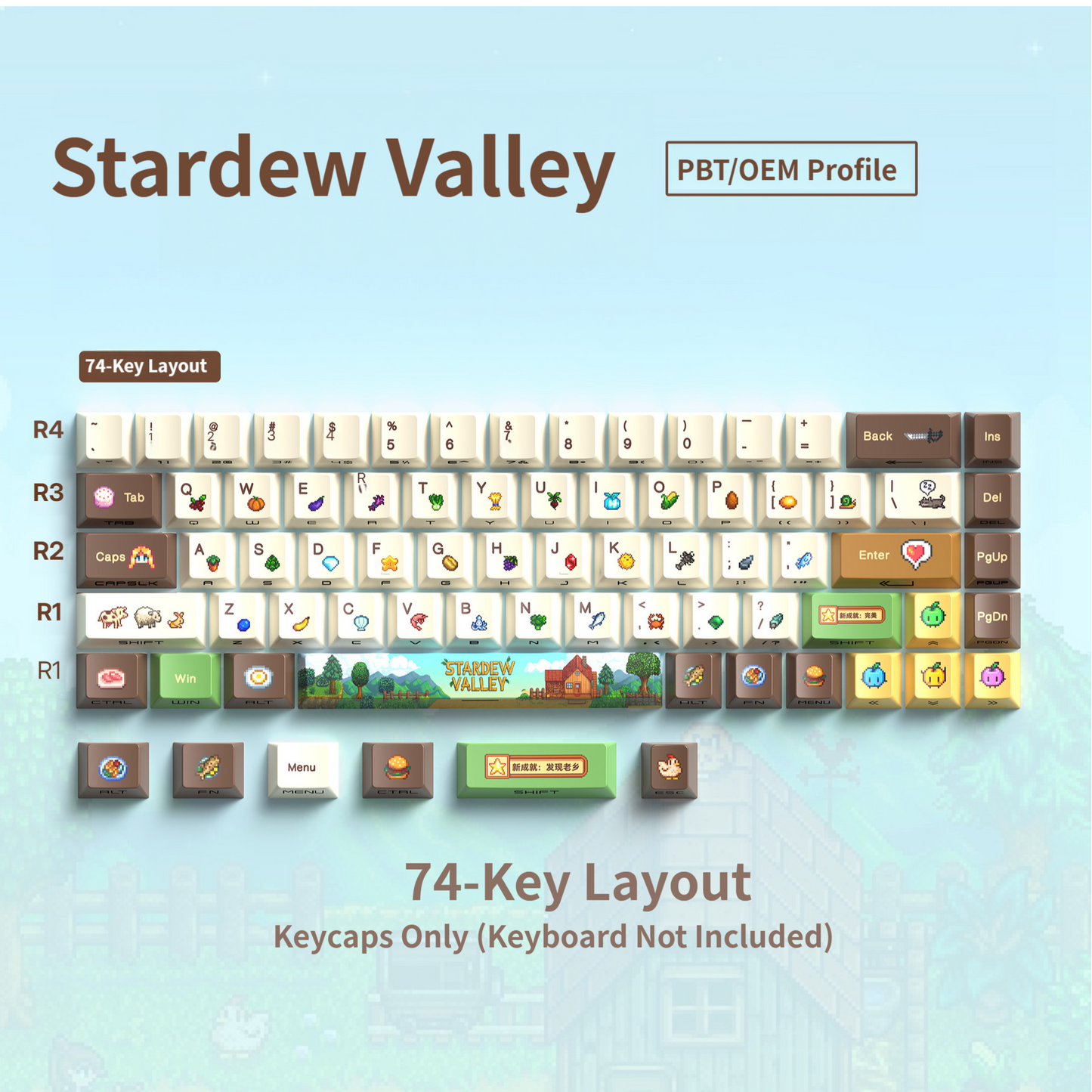 74/129keys Stardew Valley Themed Artisan Keycap PBT-Cherry Keycap Set (keycaps only, not include keyboard)