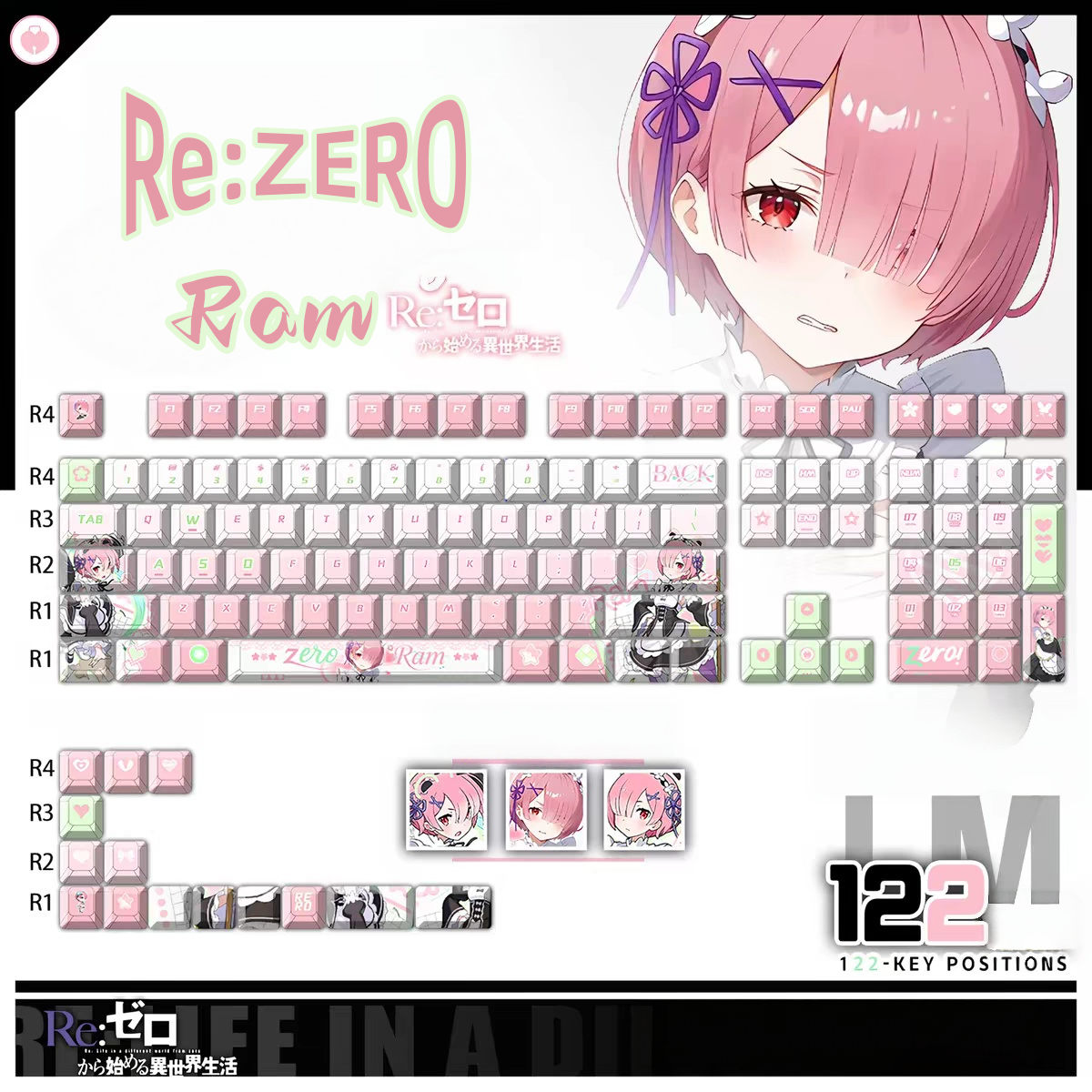 Re:ZERO Ram anime PBT keycap set with top backlit