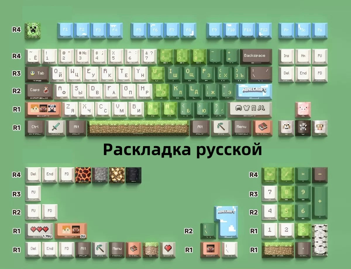 74/112/129keys MINECRAFT Keycaps Double-shot keycaps with side printed shine-through legends