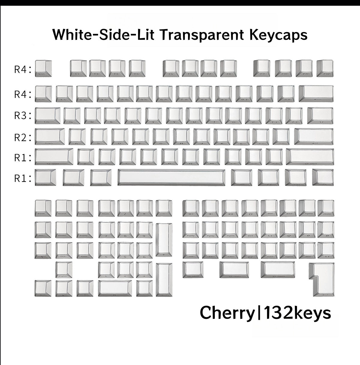 132keys side printed backlit RGB shine keycaps