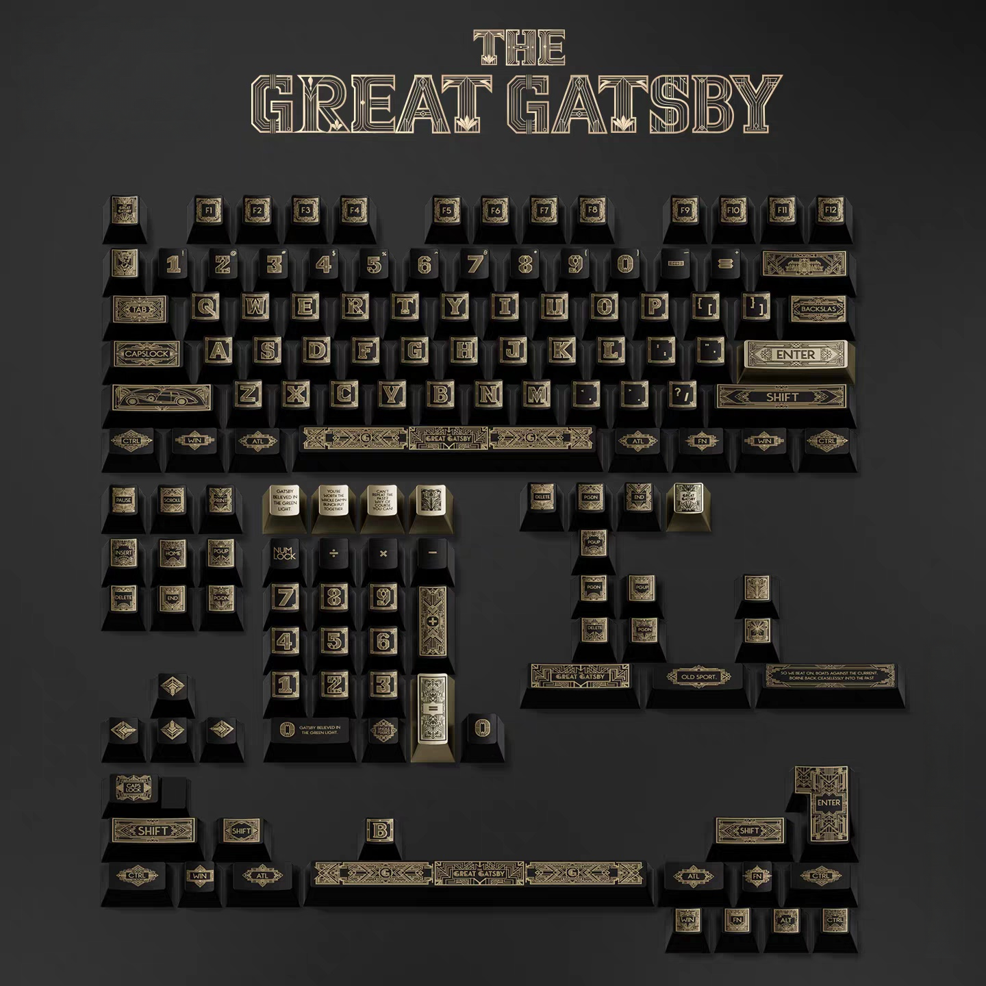 [Original]The Great Gatsby Themed metallic paint Collector-grade keycaps, perfect gift for literature lovers