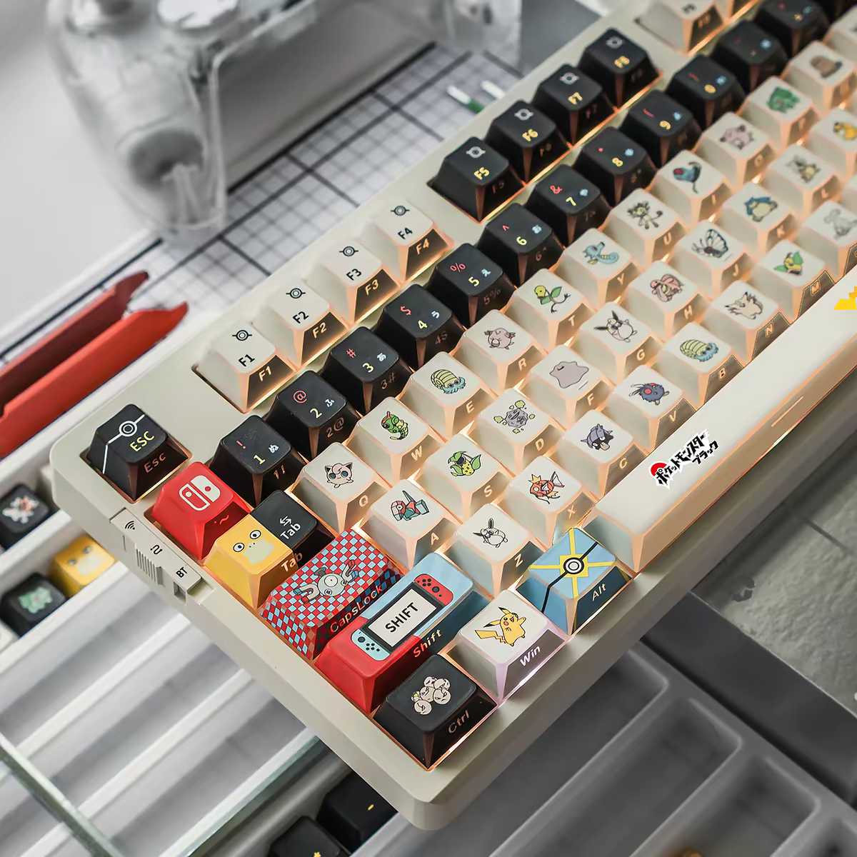 Pokemon Side engraving with edge backlight keycaps Cherry PBT/131keys, good for RGB light keyboard