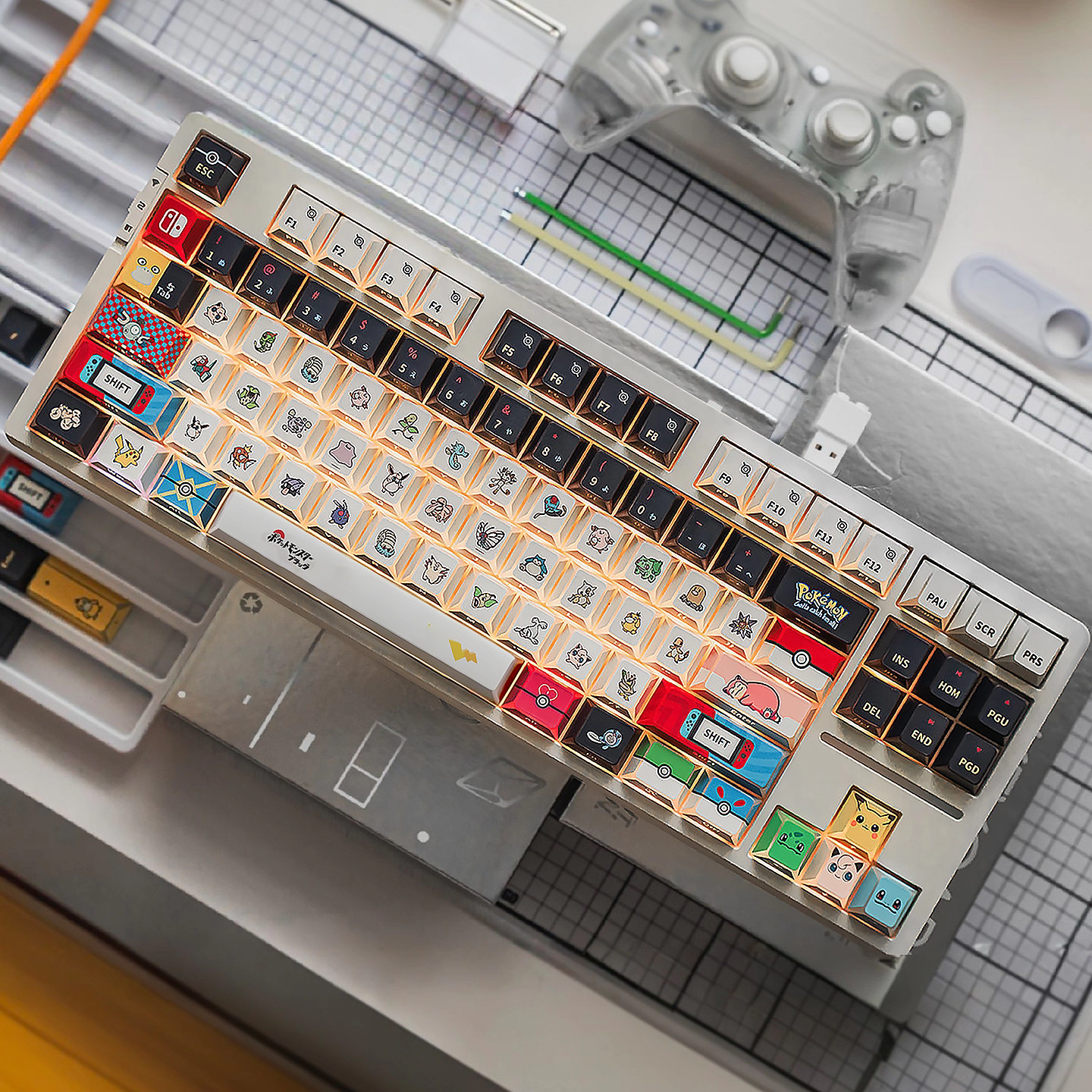 Pokemon Side engraving with edge backlight keycaps Cherry PBT/131keys, good for RGB light keyboard