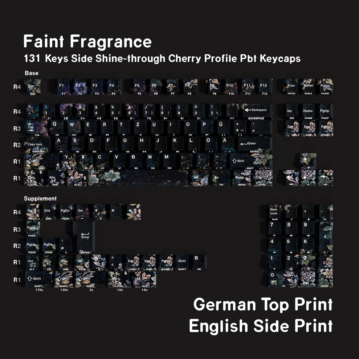 German/Spanish side shine flower 131 keys PBT Cherry keycaps