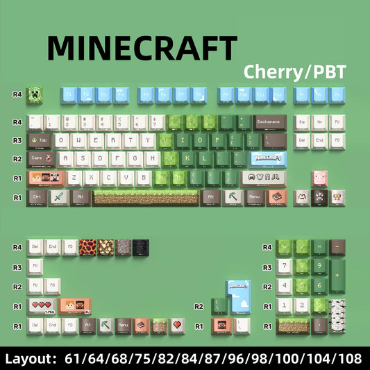 74/129keys Minecraft Keycaps Double-shot keycaps with side printed shine-through legends