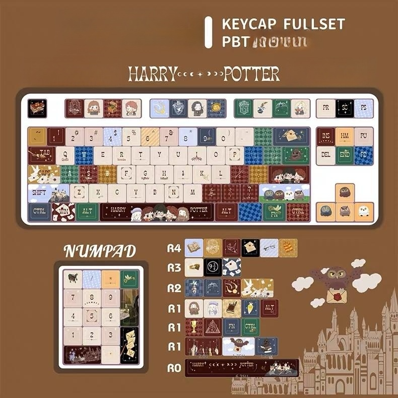 Harry Potter Hogwarts Themed Custom PBT Keycap Set for Mechanical Keyboards | Wizard Magic Design Keycap