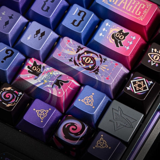 144keys Mystic Purple Black‑Cat with Metal‑Painted PBT keycaps