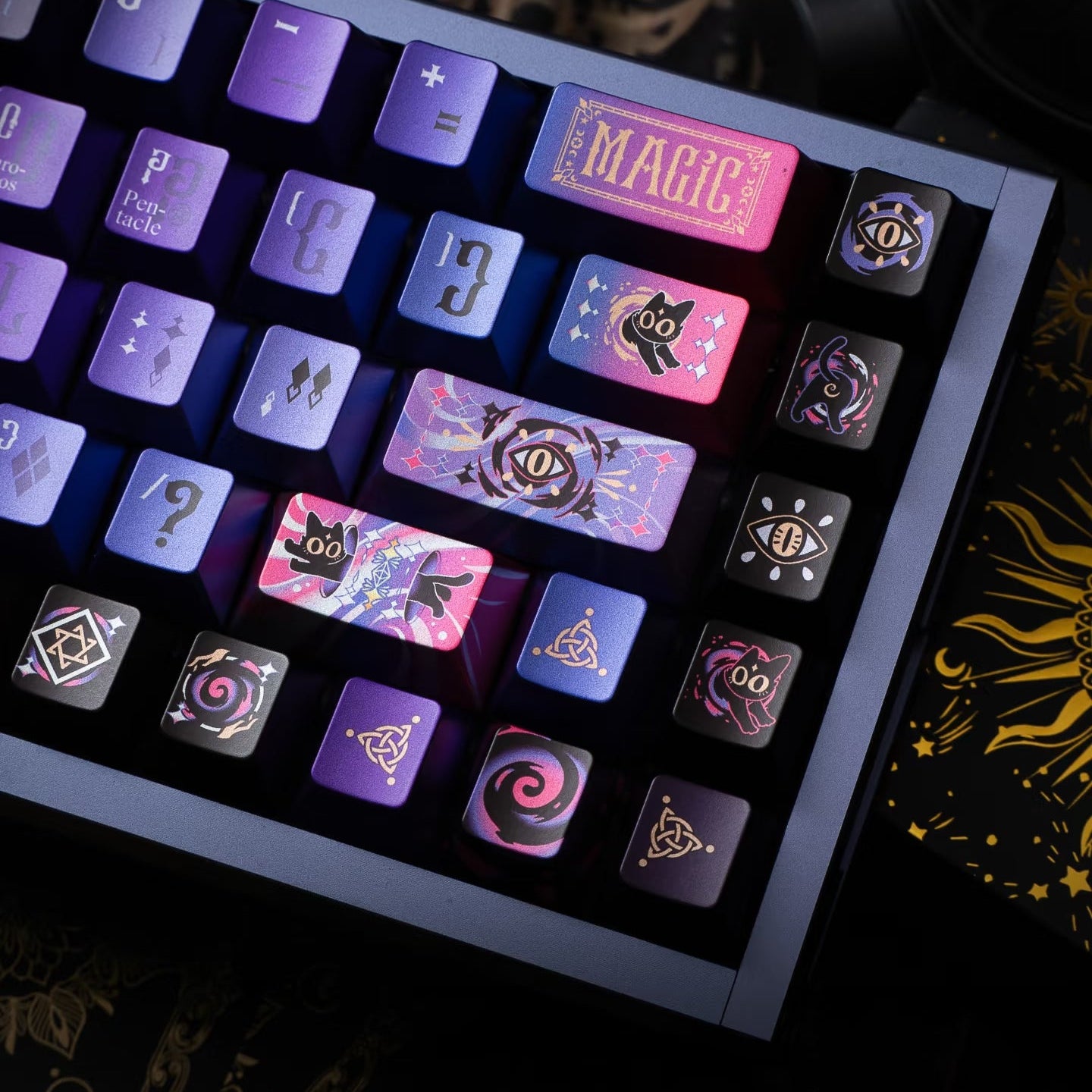 144keys Mystic Purple Black‑Cat with Metal‑Painted PBT keycaps