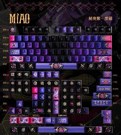 144keys Mystic Purple Black‑Cat with Metal‑Painted PBT keycaps