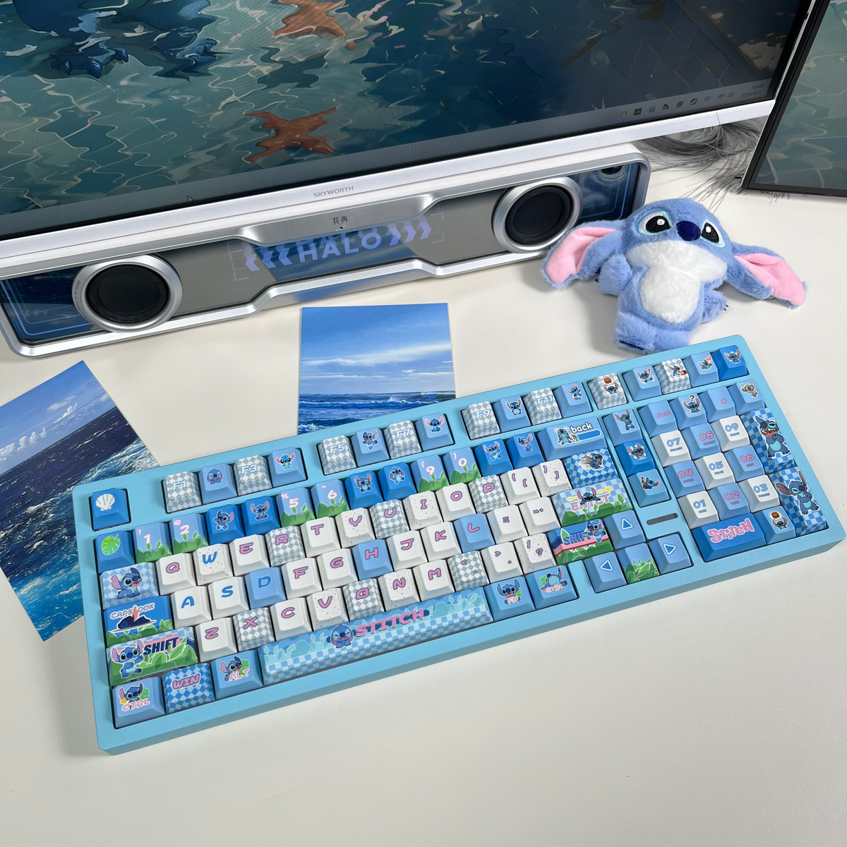 Stitch keycaps with double printed and Side-backlit
