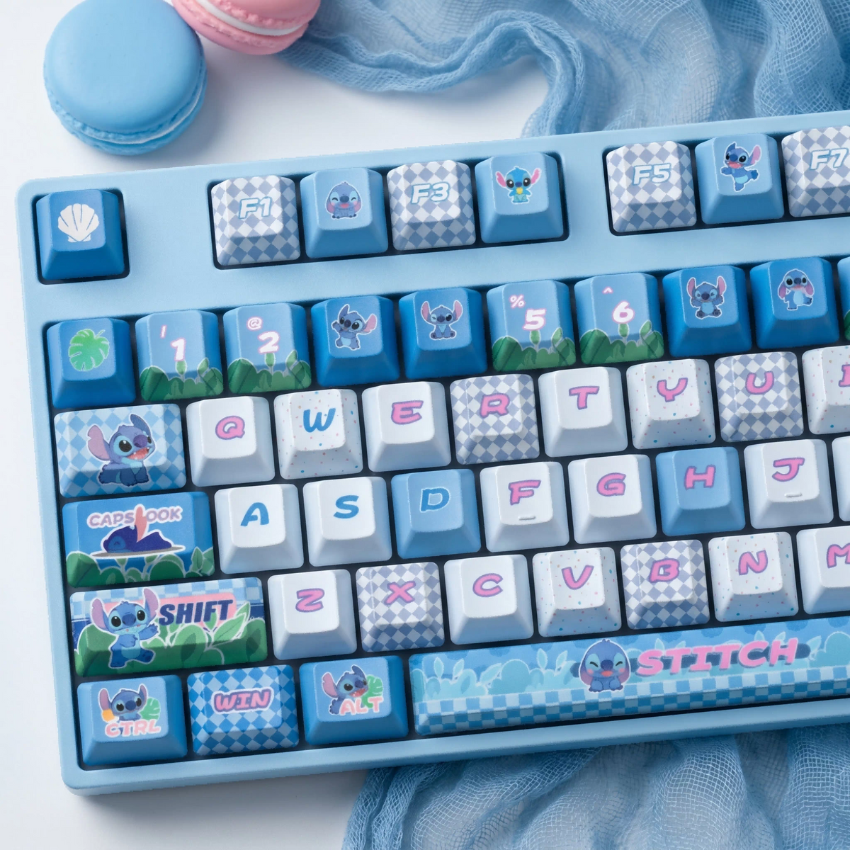 Stitch keycaps with double printed and Side-backlit