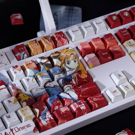 Sword Art Online Asuna PBT anime keycaps set with cherry profile, top backlit for RGB light, dye-sublimated, MX cross stems keyboard