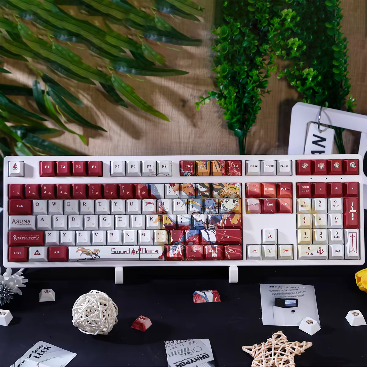 Sword Art Online Asuna PBT anime keycaps set with cherry profile, top backlit for RGB light, dye-sublimated, MX cross stems keyboard