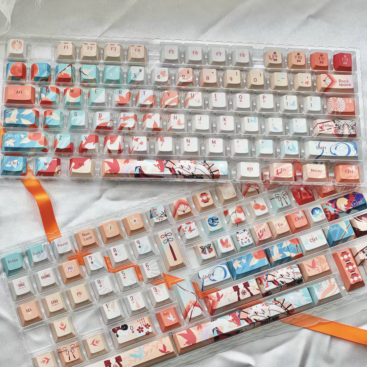 Onmyoji Shiranui Custom PBT Keycap set 142keys full set with Side backlit, cherry profile, fits both ANSI US and ISO EU standard layouts.
