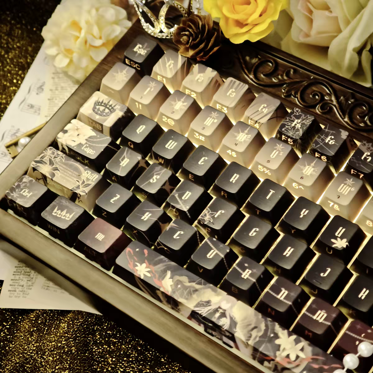 Love and deep space Xavier King series PBT keycaps set with side backlit for RGB light, dye-sublimated, MX cross stems keyboard