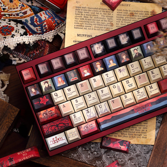 Stranger Things PBT Cherry Keycap Set, Matte 5-Side Dye-Sublimation, Full Set Compatible with ANSI & ISO Layouts.