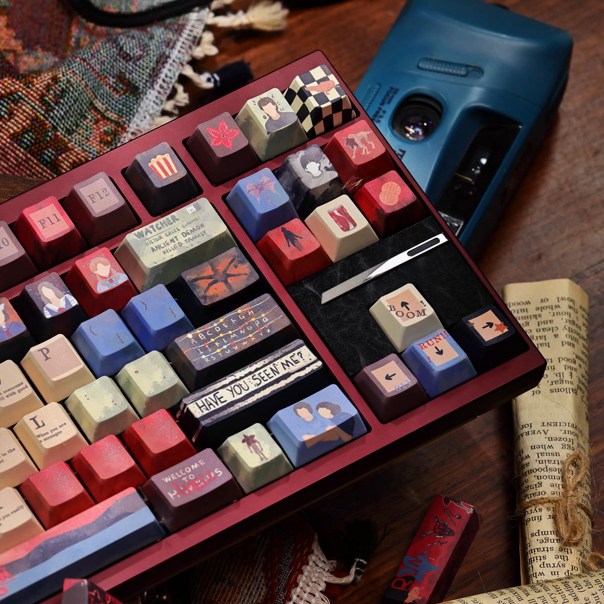 Stranger Things PBT Cherry Keycap Set, Matte 5-Side Dye-Sublimation, Full Set Compatible with ANSI & ISO Layouts.