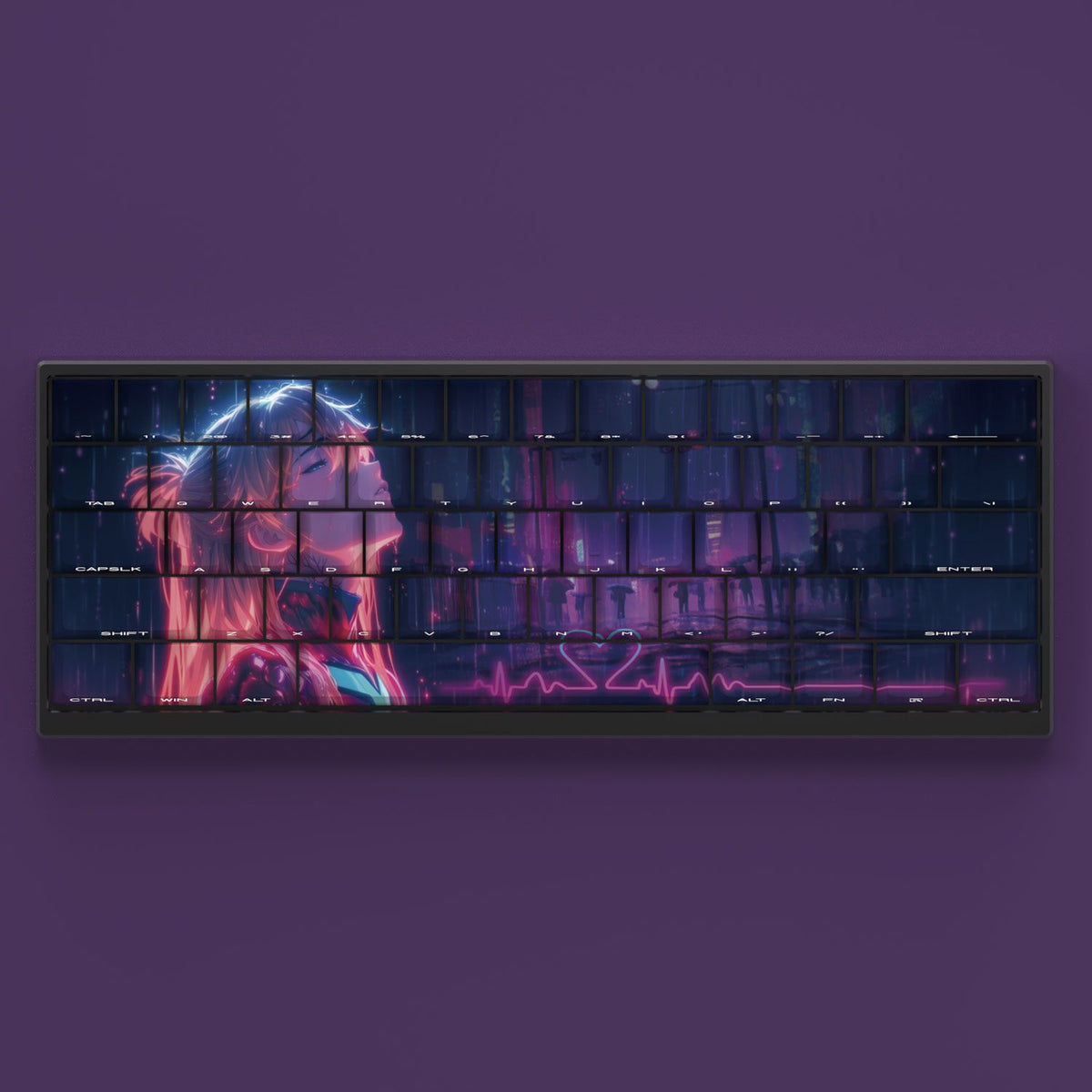 Asuka Langley Soryu Cyberpunk PBT cherry keycaps set with Side lit, fit ANSI&ISO layouts,60%-100%