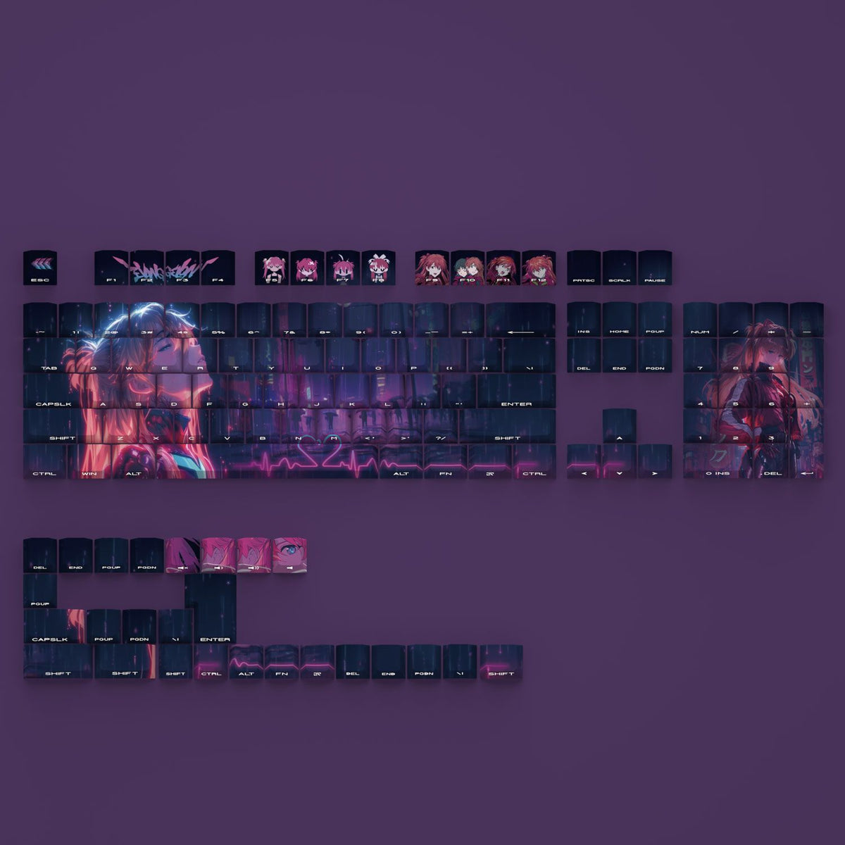 Asuka Langley Soryu Cyberpunk PBT cherry keycaps set with Side lit, fit ANSI&ISO layouts,60%-100%