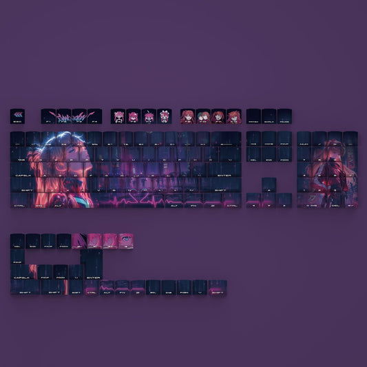 Asuka Langley Soryu Cyberpunk PBT cherry keycaps set with Side lit, fit ANSI&ISO layouts,60%-100%