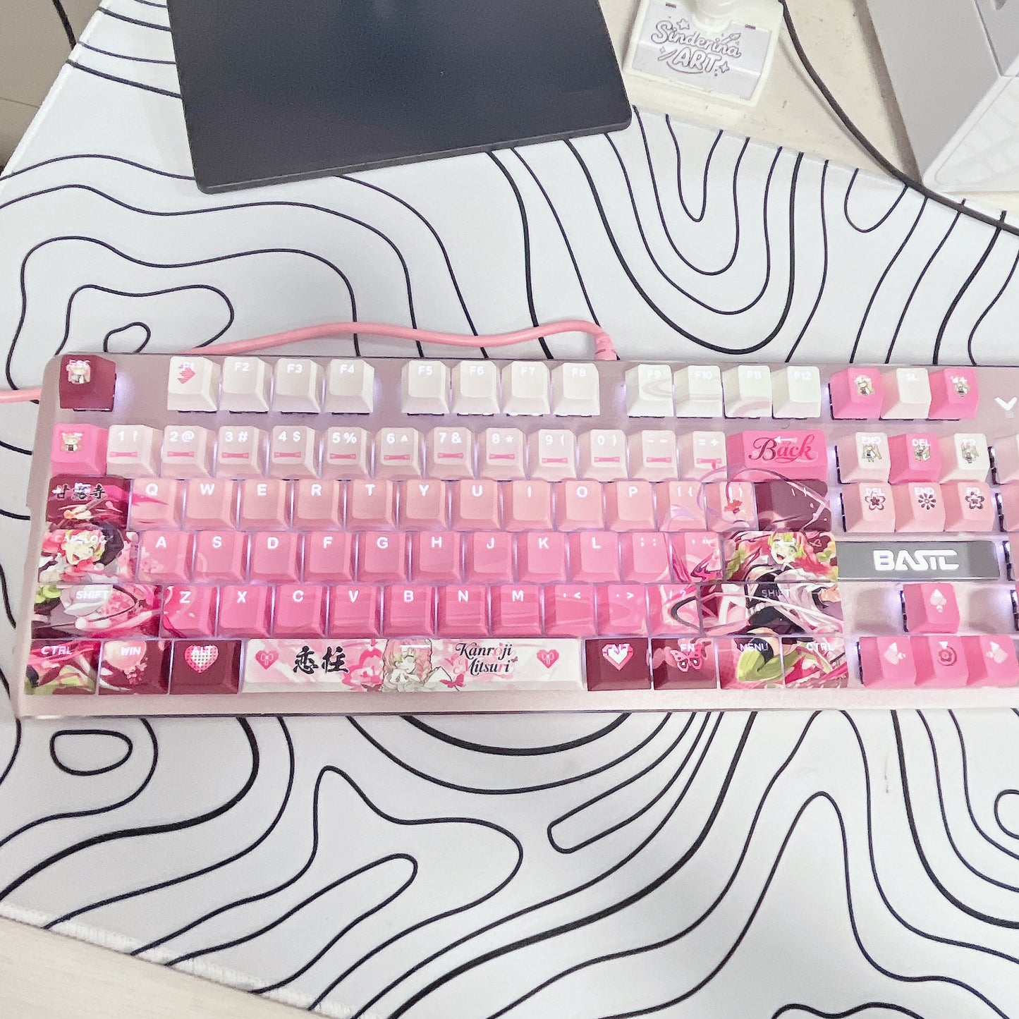 Demon Slayer Kanroji Mitsuri keycaps Top-Legend Backlit Artisan 122keys Cherry/PBT Keycap Set