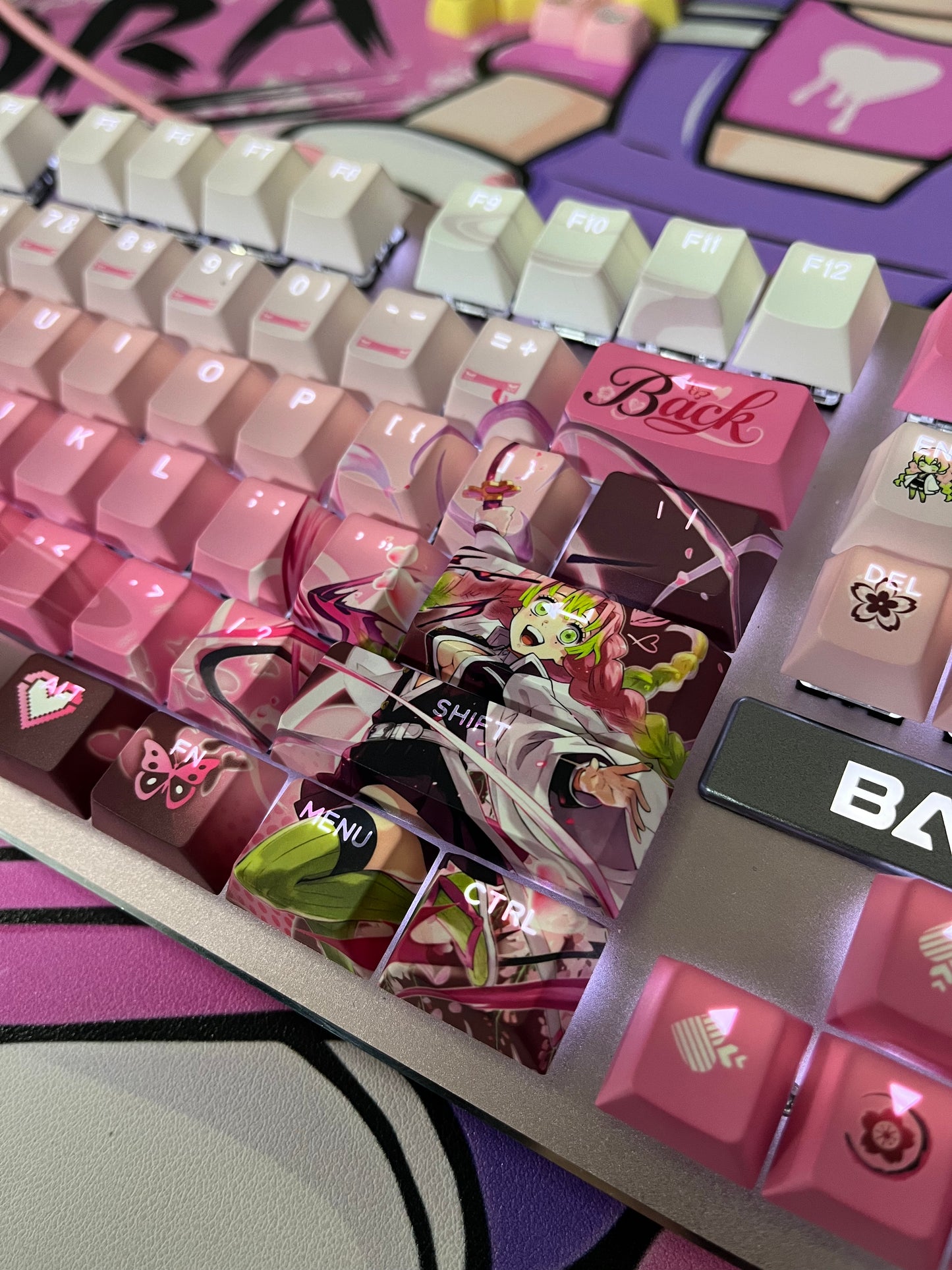 Demon Slayer Kanroji Mitsuri keycaps Top-Legend Backlit Artisan 122keys Cherry/PBT Keycap Set