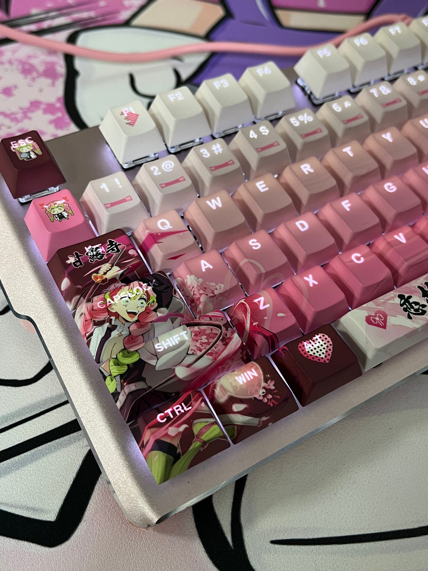 Demon Slayer Kanroji Mitsuri keycaps Top-Legend Backlit Artisan 122keys Cherry/PBT Keycap Set