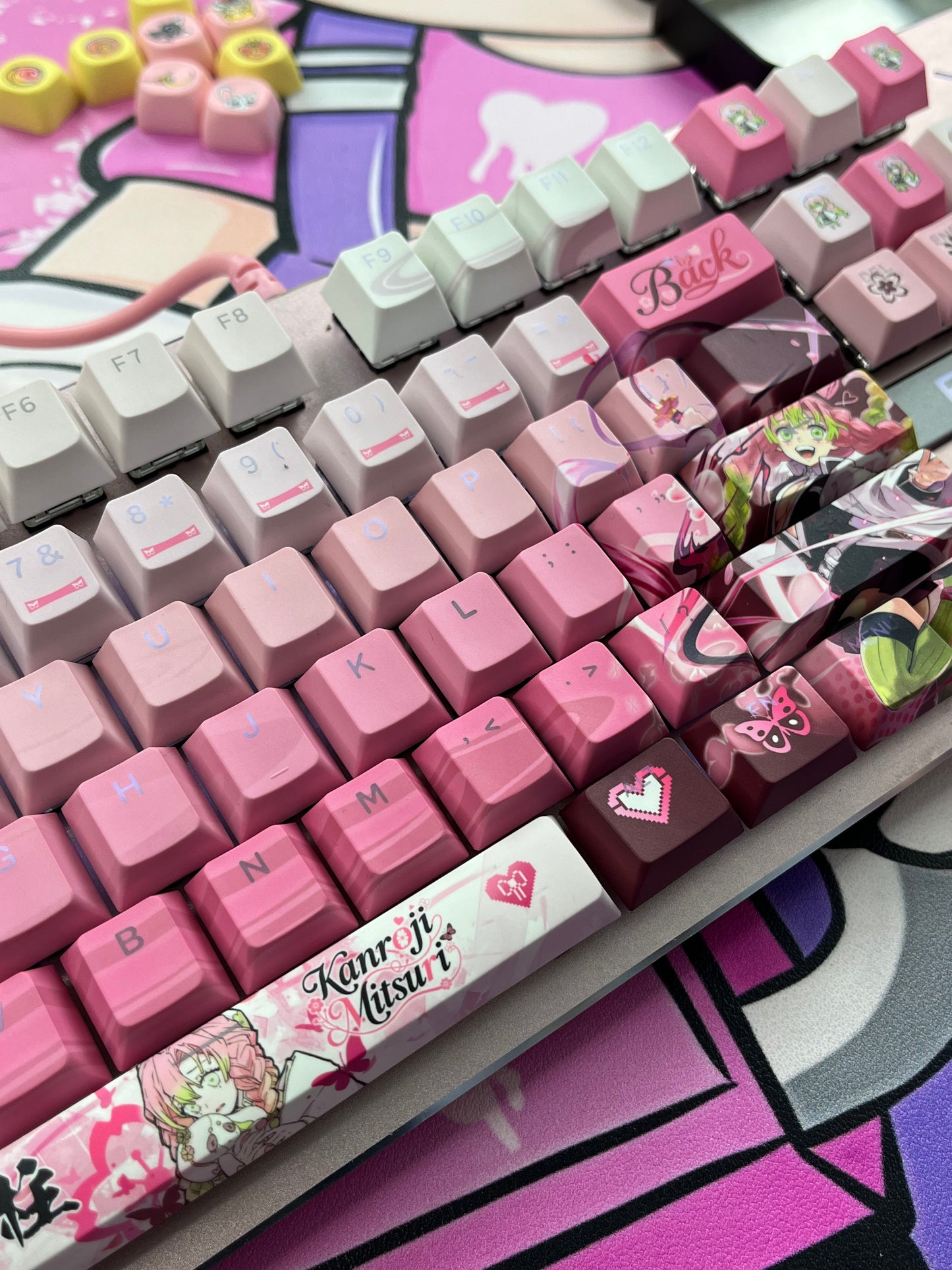 Demon Slayer Kanroji Mitsuri keycaps Top-Legend Backlit Artisan 122keys Cherry/PBT Keycap Set