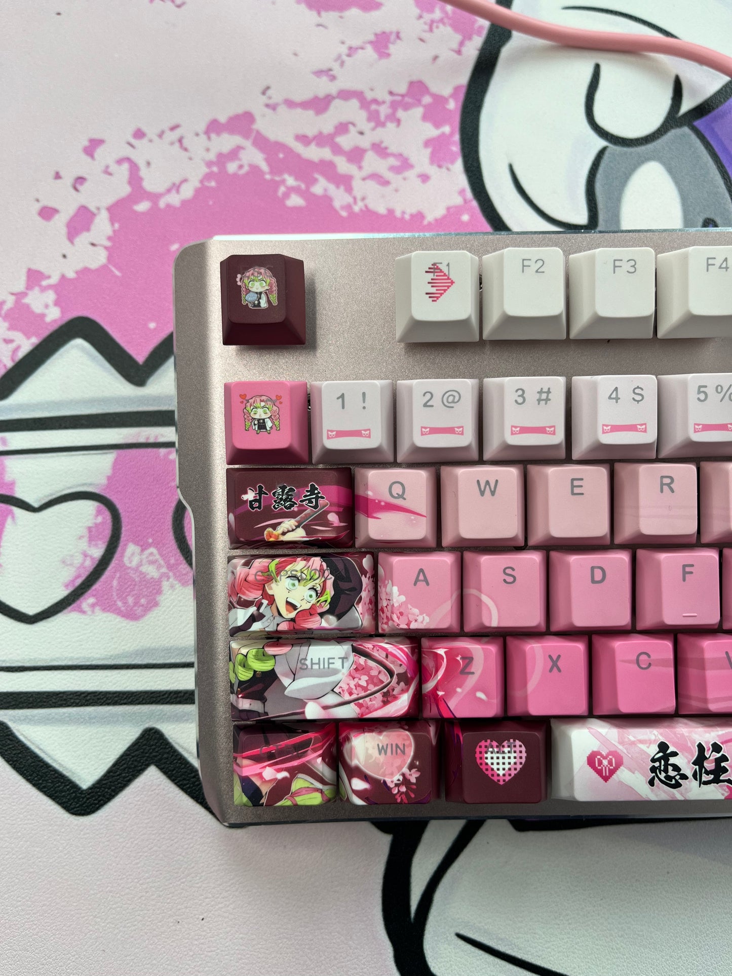 Demon Slayer Kanroji Mitsuri keycaps Top-Legend Backlit Artisan 122keys Cherry/PBT Keycap Set