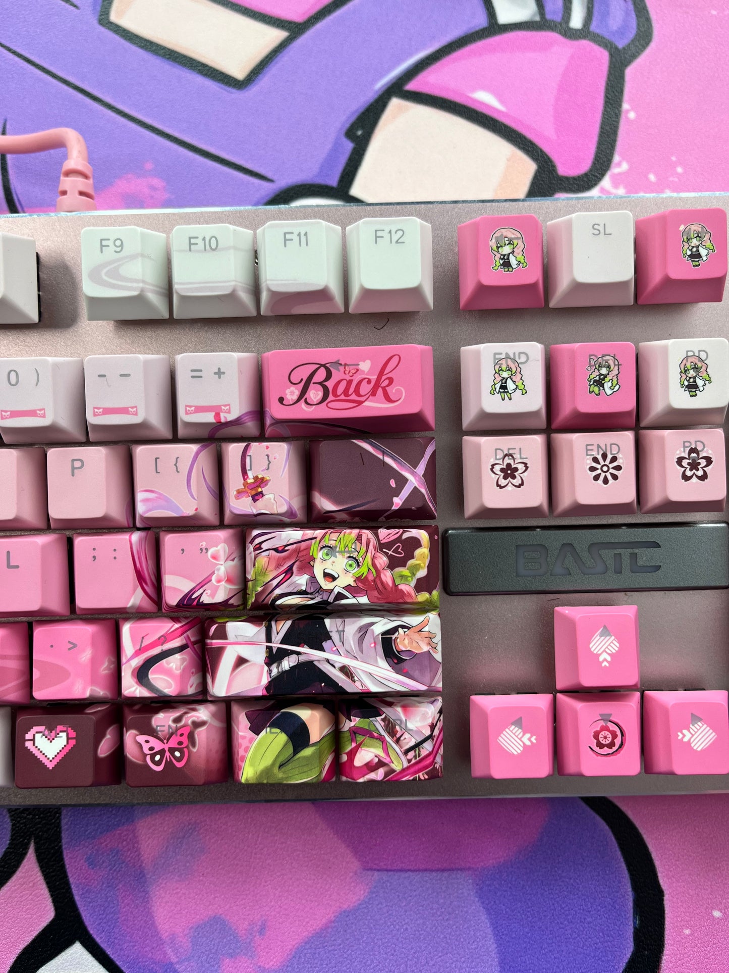 Demon Slayer Kanroji Mitsuri keycaps Top-Legend Backlit Artisan 122keys Cherry/PBT Keycap Set