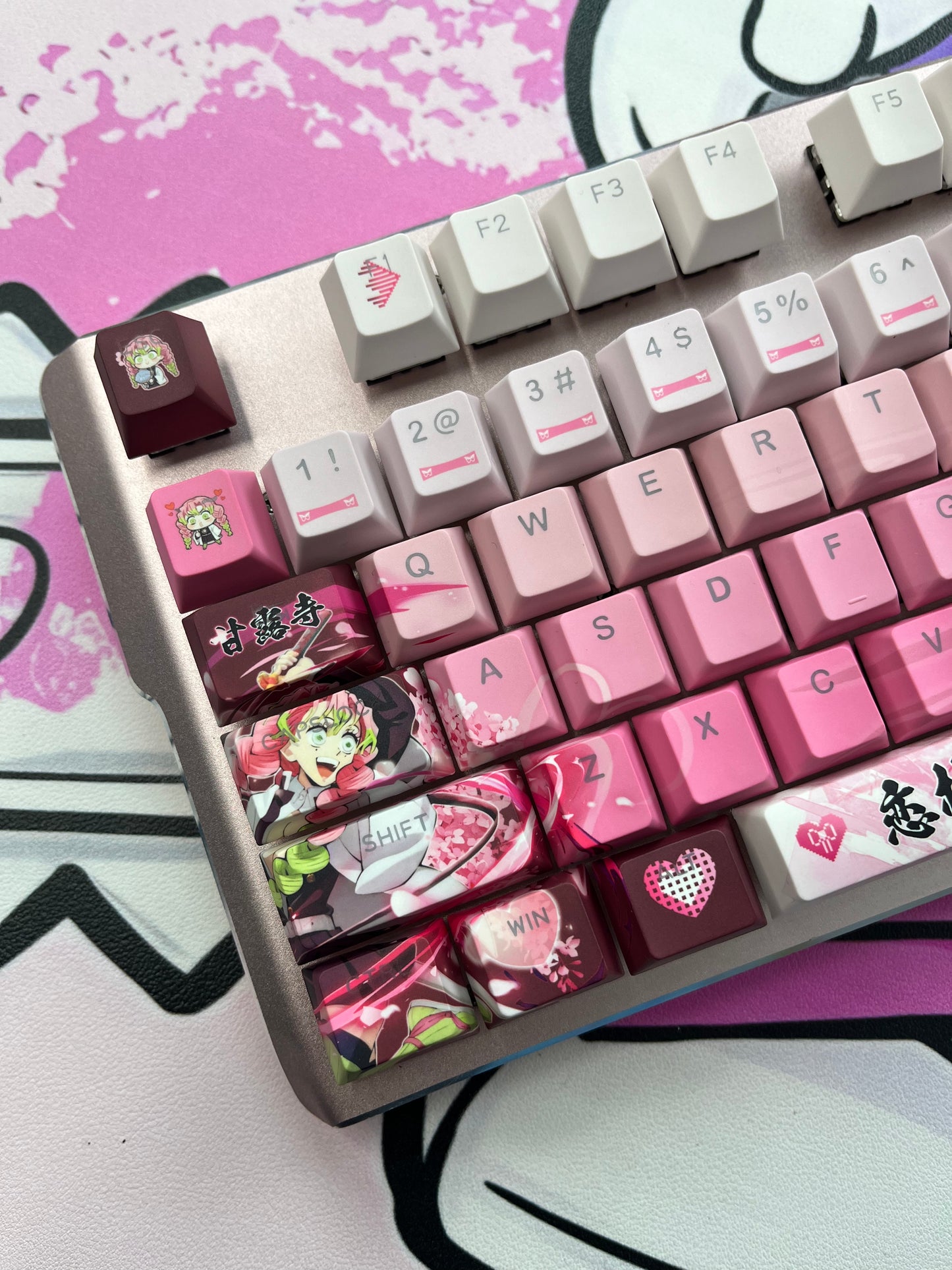 Demon Slayer Kanroji Mitsuri keycaps Top-Legend Backlit Artisan 122keys Cherry/PBT Keycap Set