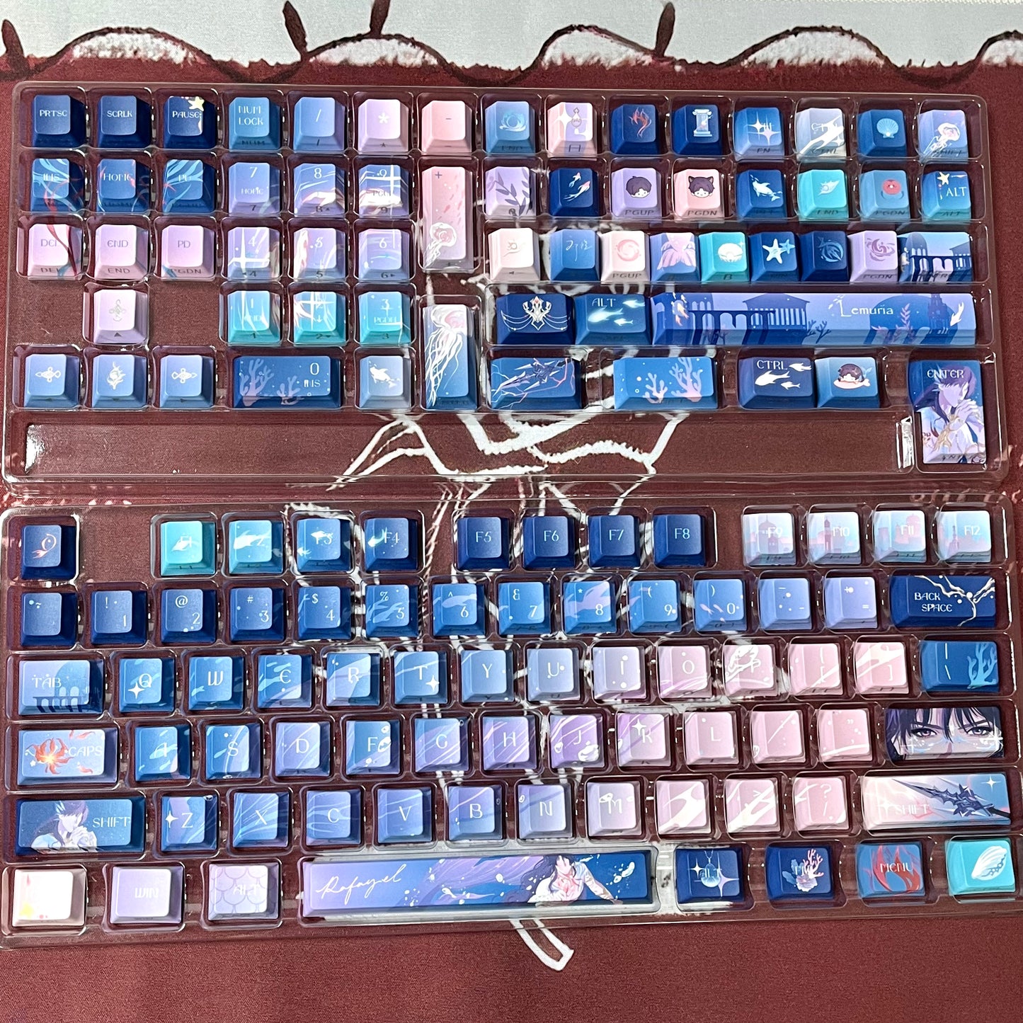 Love and deep space Rafayel PBT game keycaps set with cherry profile, side backlit for RGB light