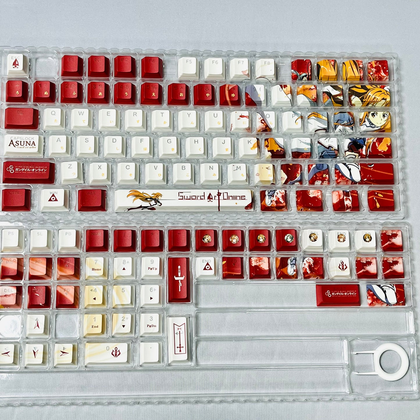 Sword Art Online Asuna PBT anime keycaps set with cherry profile, top backlit for RGB light, dye-sublimated, MX cross stems keyboard