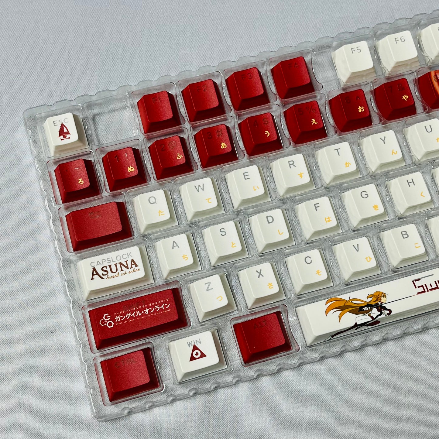 Sword Art Online Asuna PBT anime keycaps set with cherry profile, top backlit for RGB light, dye-sublimated, MX cross stems keyboard