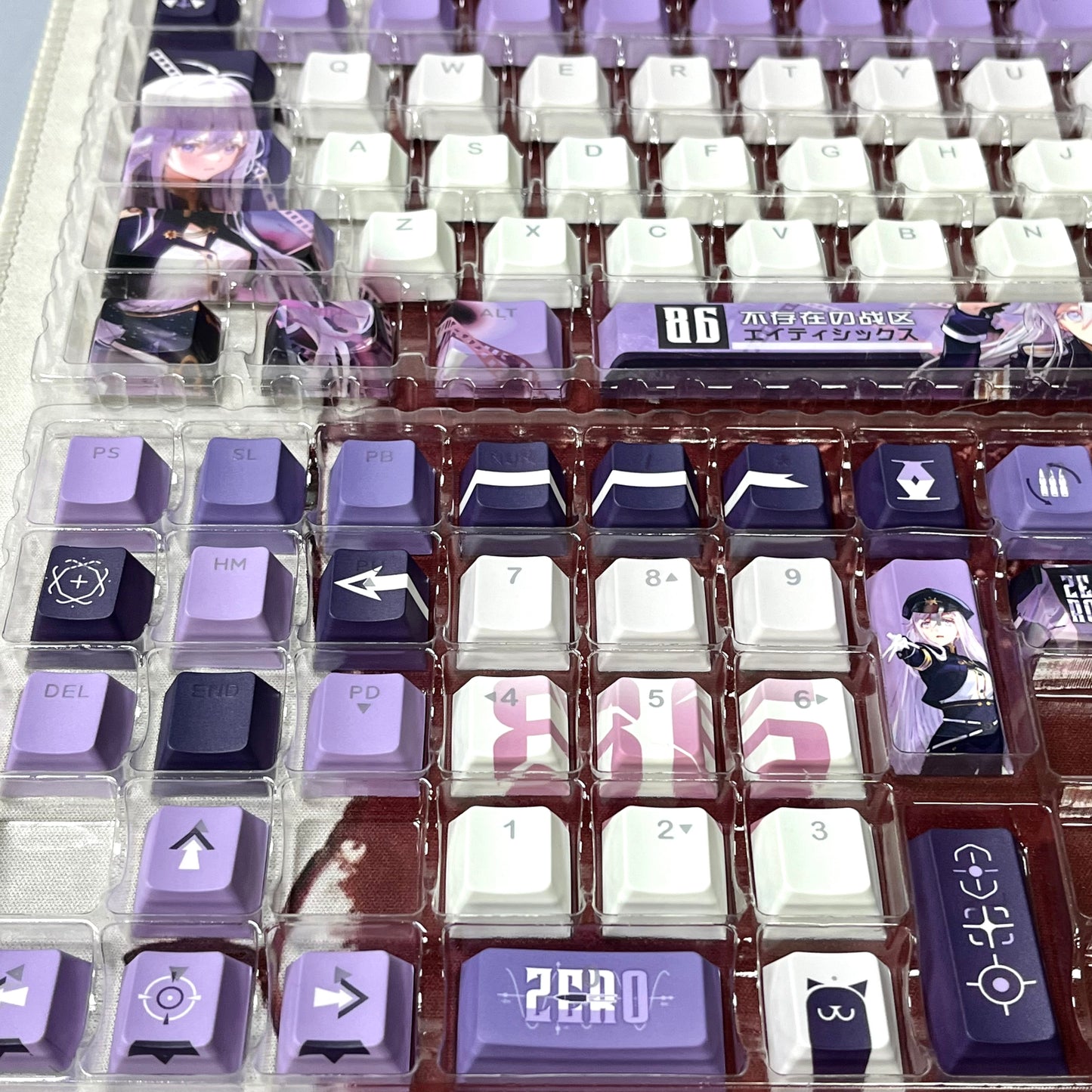 86‑EIGHTY‑SIX Lena PBT anime keycaps set with cherry profile, top backlit for RGB light, dye-sublimated, MX cross stems keyboard