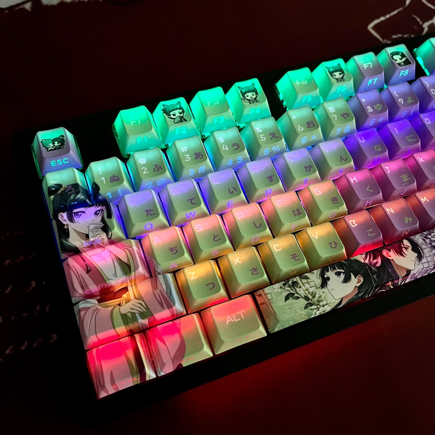 NEW!!!The Apothecary Diaries Maomao&Jinshi anime PBT keycaps set with side backlit,122keys top printed for MX-cross stems Keyboard