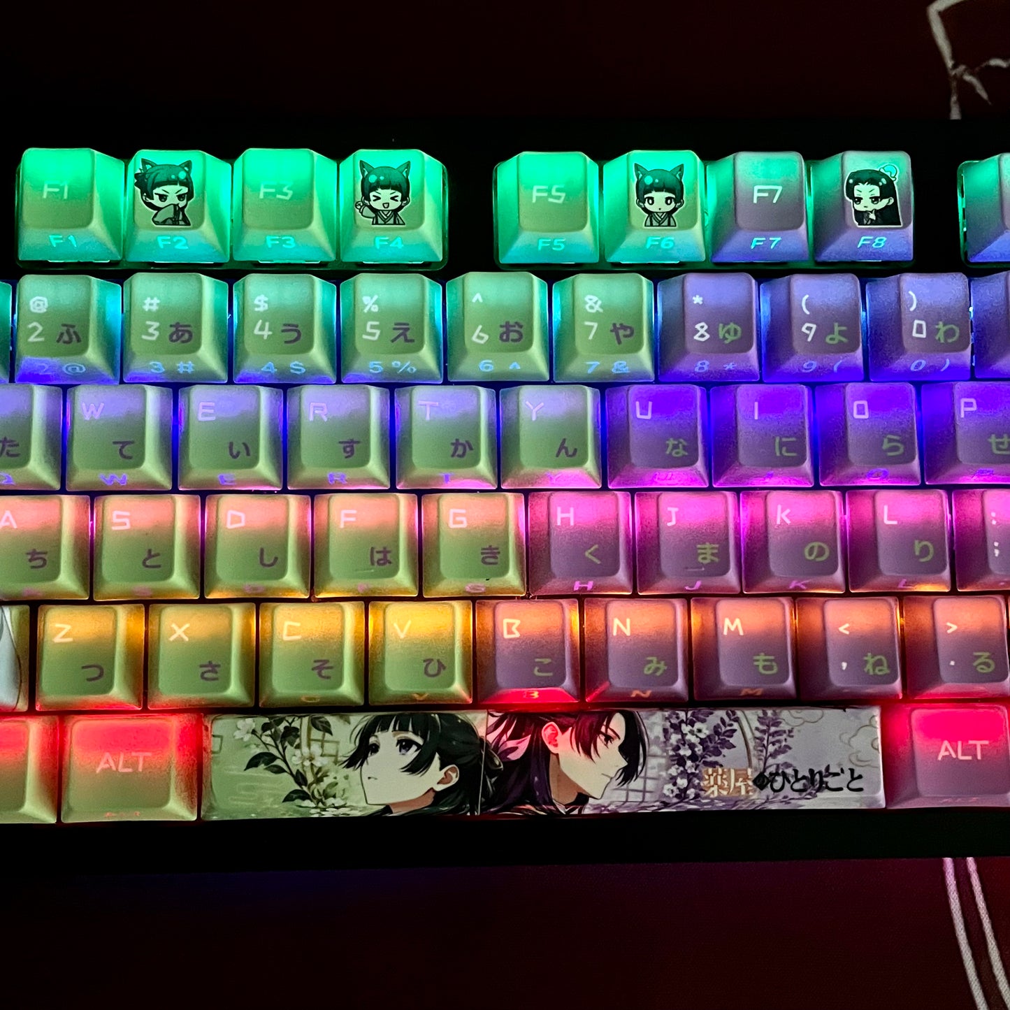 NEW!!!The Apothecary Diaries Maomao&Jinshi anime PBT keycaps set with side backlit,122keys top printed for MX-cross stems Keyboard