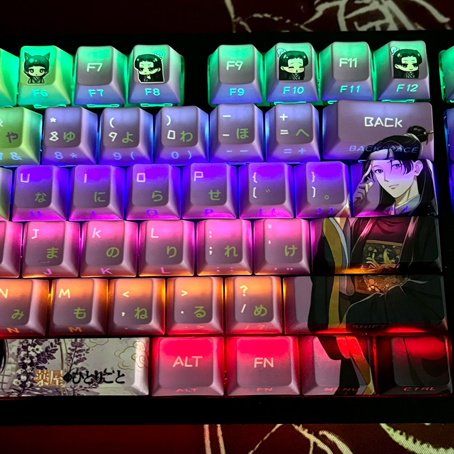 NEW!!!The Apothecary Diaries Maomao&Jinshi anime PBT keycaps set with side backlit,122keys top printed for MX-cross stems Keyboard