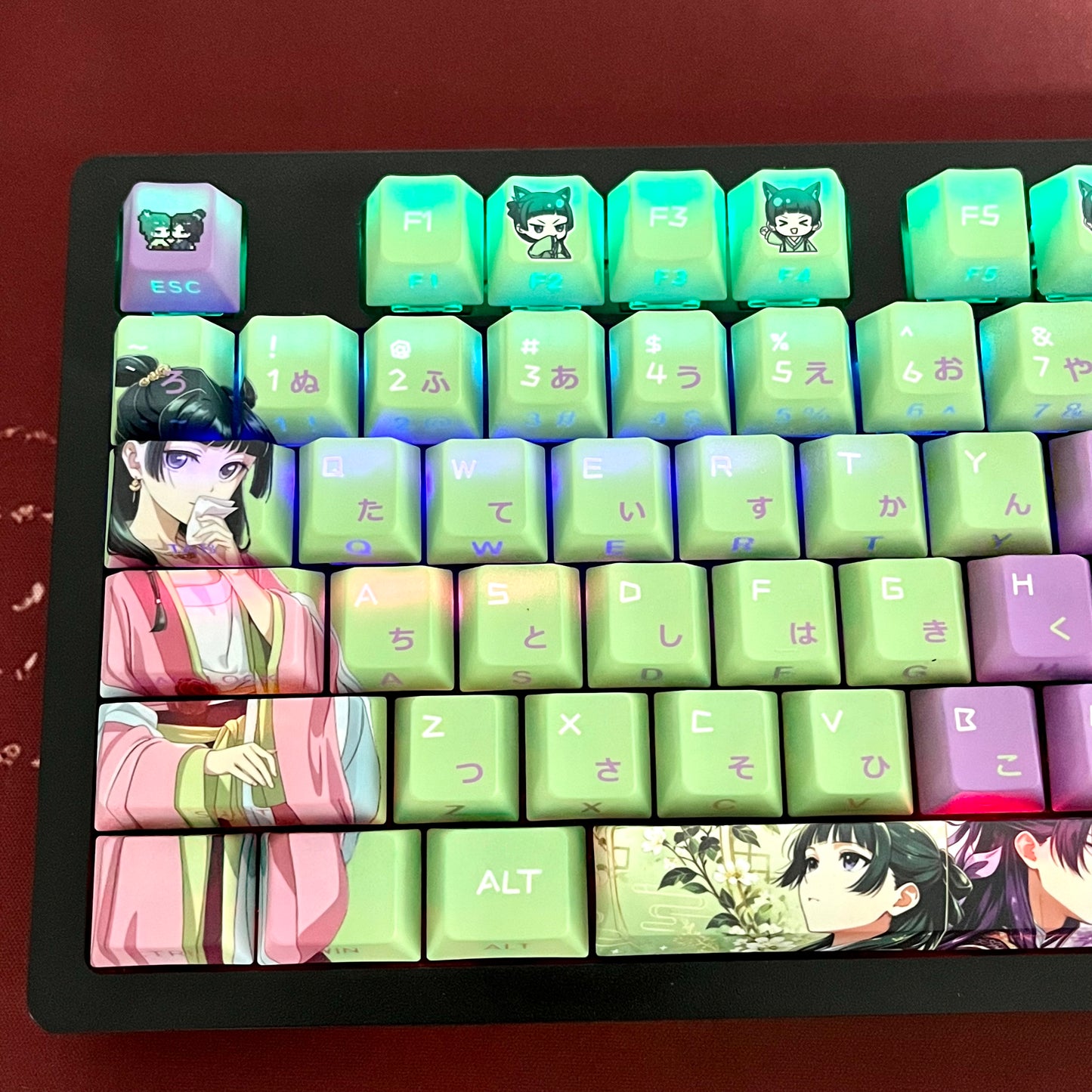 NEW!!!The Apothecary Diaries Maomao&Jinshi anime PBT keycaps set with side backlit,122keys top printed for MX-cross stems Keyboard