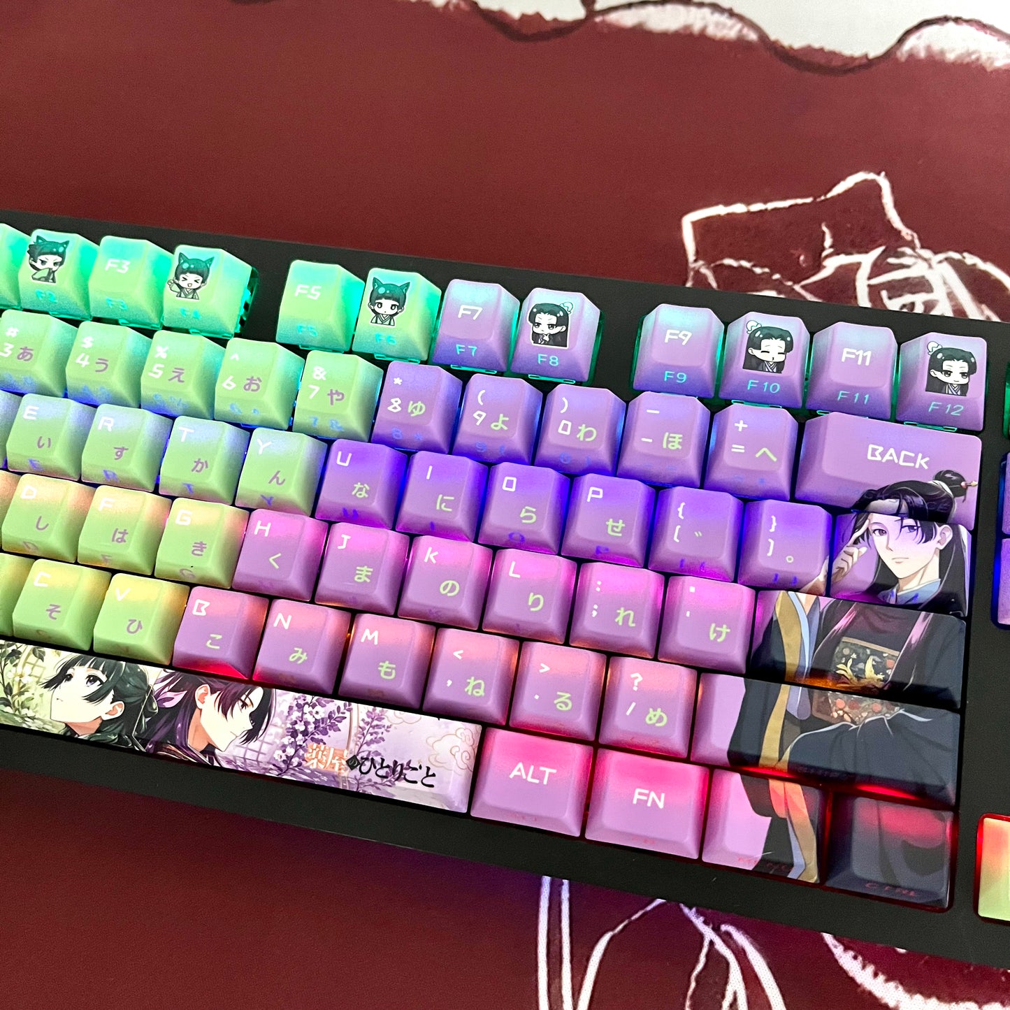 NEW!!!The Apothecary Diaries Maomao&Jinshi anime PBT keycaps set with side backlit,122keys top printed for MX-cross stems Keyboard