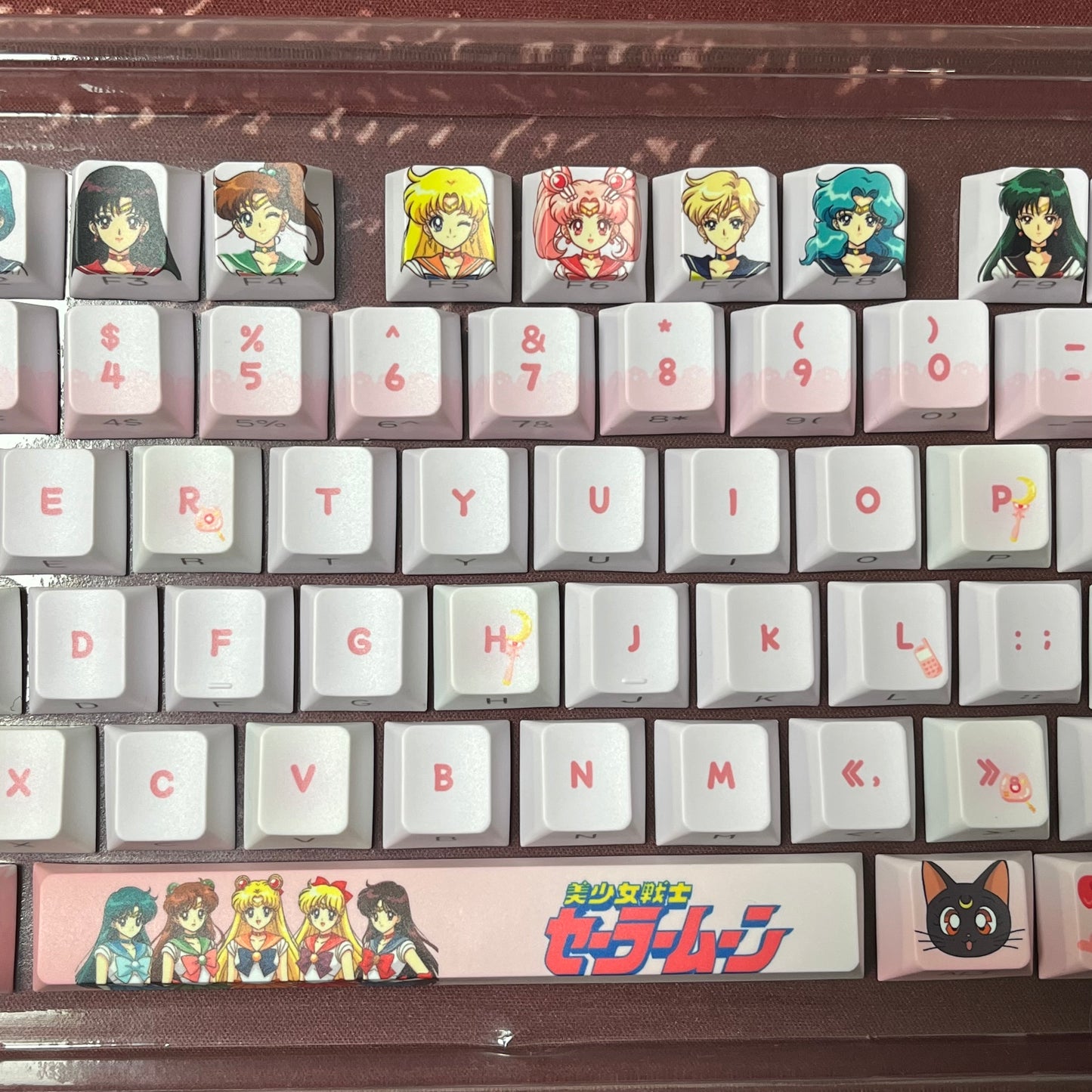 Original Sailor Moon anime keycaps set with Side lit, PBT and Cherry MOA profile for MX-cross stems keycboard