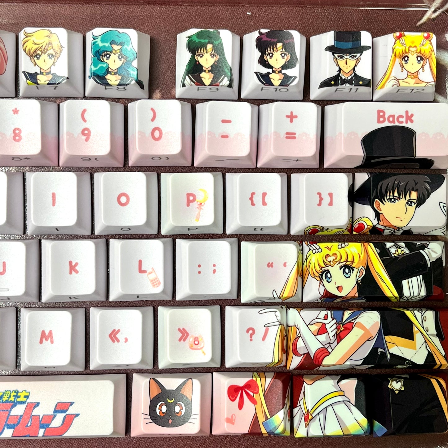 Original Sailor Moon anime keycaps set with Side lit, PBT and Cherry MOA profile for MX-cross stems keycboard