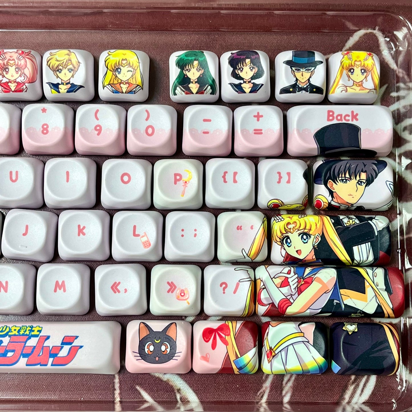 Original Sailor Moon anime keycaps set with Side lit, PBT and Cherry MOA profile for MX-cross stems keycboard