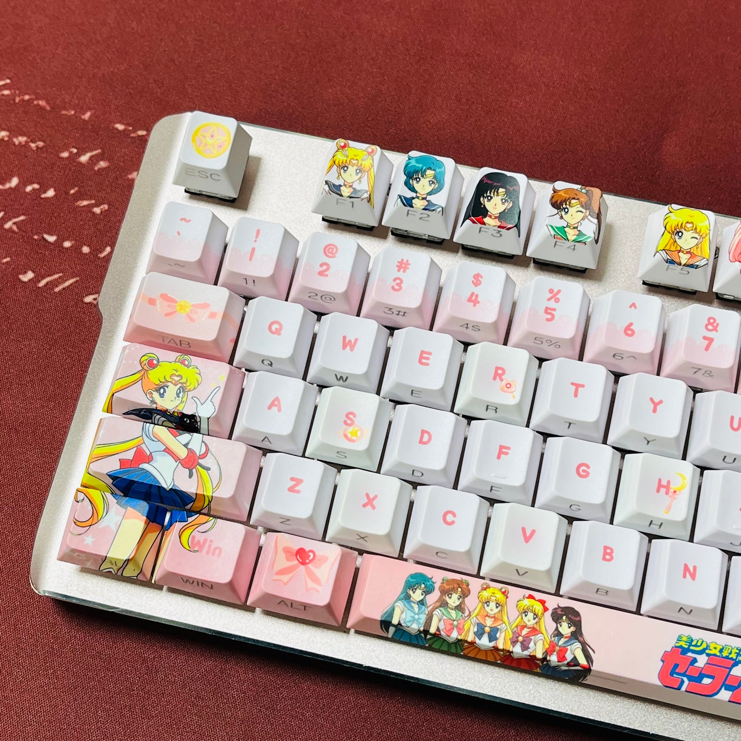 Original Sailor Moon anime keycaps set with Side lit, PBT and Cherry MOA profile for MX-cross stems keycboard
