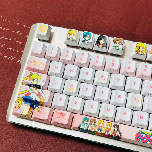 Original Sailor Moon anime keycaps set with Side lit, PBT and Cherry MOA profile for MX-cross stems keycboard