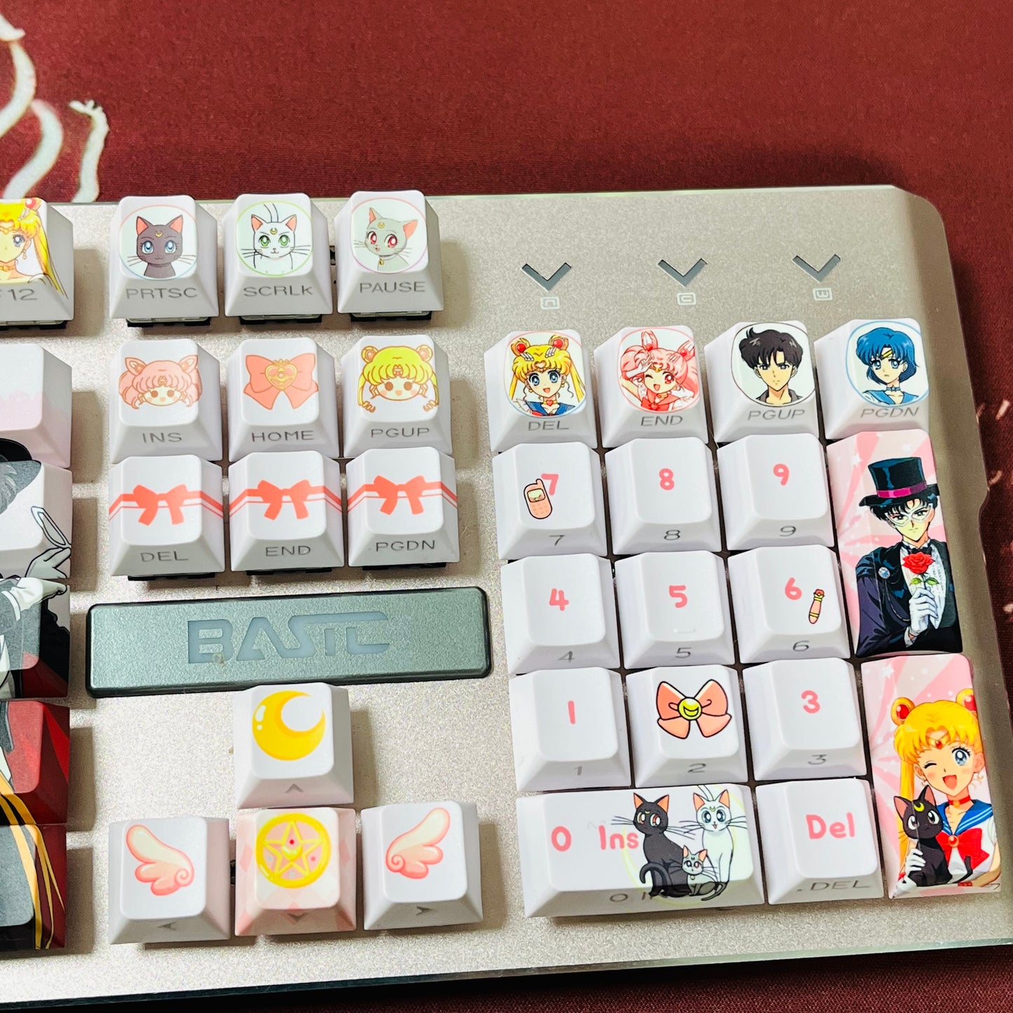Original Sailor Moon anime keycaps set with Side lit, PBT and Cherry MOA profile for MX-cross stems keycboard