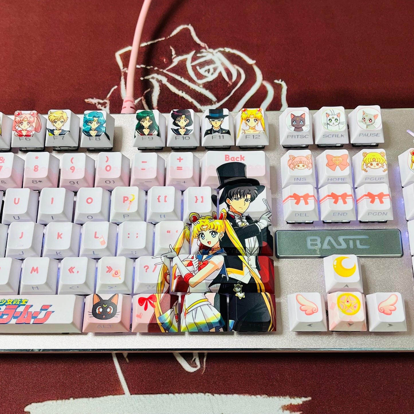 Original Sailor Moon anime keycaps set with Side lit, PBT and Cherry MOA profile for MX-cross stems keycboard