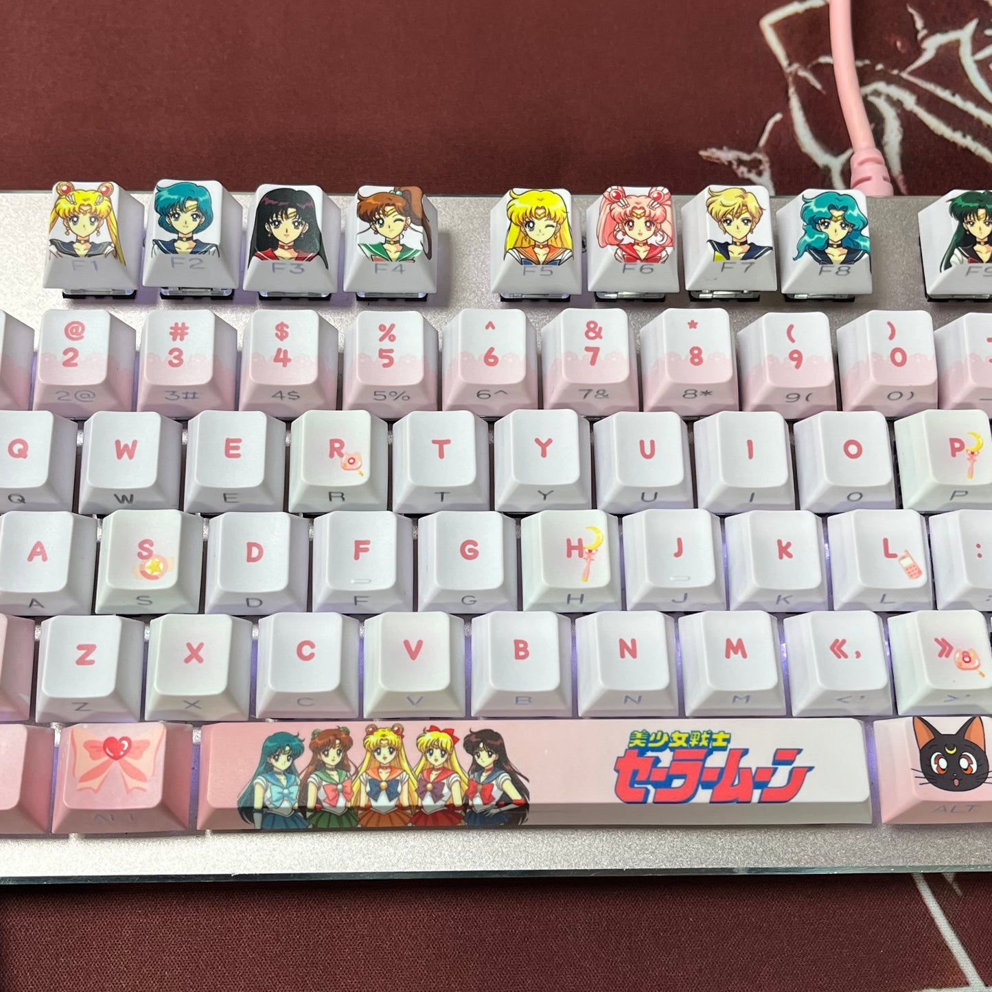Original Sailor Moon anime keycaps set with Side lit, PBT and Cherry MOA profile for MX-cross stems keycboard