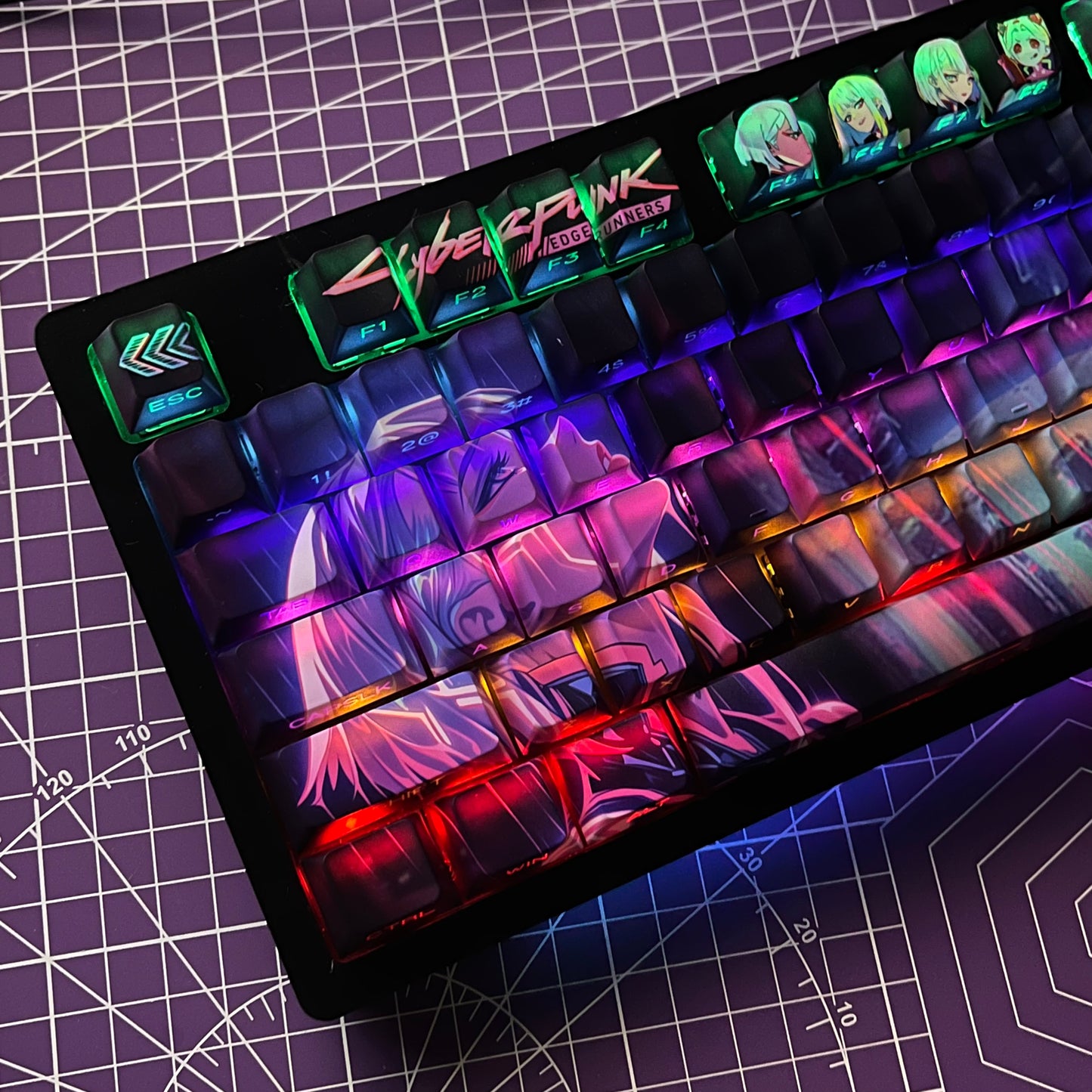 130keys Cyberpunk: Edgerunners Lucy PBT cherry keycaps set with Side lit, fit ANSI&ISO layouts,60%-100%