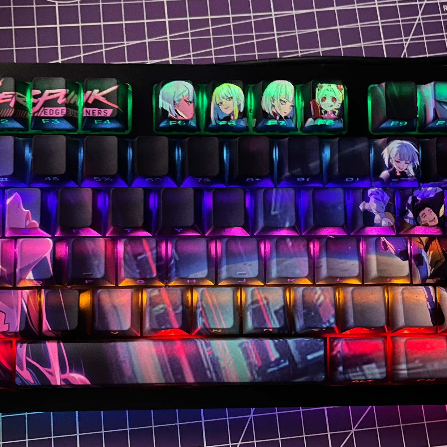 130keys Cyberpunk: Edgerunners Lucy PBT cherry keycaps set with Side lit, fit ANSI&ISO layouts,60%-100%